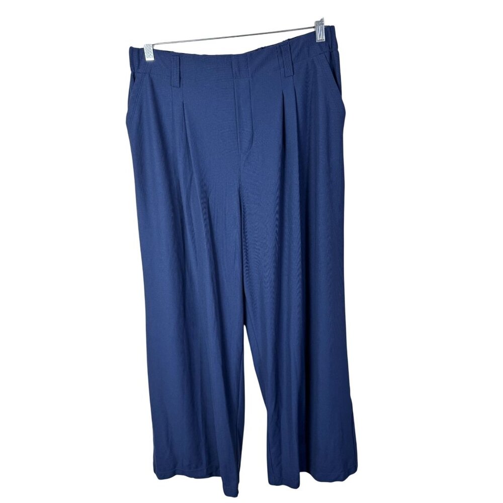 Halara Womens Blue Wide Leg‎ Elastic Waist Trouser Pants Size XL Flowy Stretch